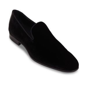 Magnanni for Saks Black Velvet Tuxedo / Smoking Slipper, New in Box. Size 12.